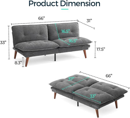 LINSY HOME Futon Sofa Bed, 70" Chenille Futon Couch with Adjustable Backrest Armrest, 3 in 1 Convertible Comfy Loveseat Sleeper Sofa Bed for Small Spaces Dorm Room Apartment Home Office(Dark Grey)