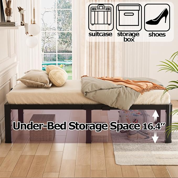 Bilily 18 Inch Full Size Bed Frame Metal Platform with Round Corner Legs,3500 LBS Heavy Duty Steel Slats Support,Headboard Holes,No Box Spring Needed,Easy Assembly,Mattress Retainer,Underbed Storage