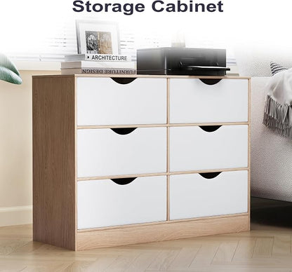 Housoul 6 Cube Bookcase, 6 Removable Fabric PU Drawers Open Bookshelf, 3 Tier Storage Organizer Wooden Book Shelf, Modern Floor Standing Display Bookshelf for Living Room, Entryway, Home Office, Oak