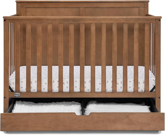 Simmons Kids Logan 6-in-1 Convertible Crib with Underdrawer - Greenguard Gold Certified, Chestnut