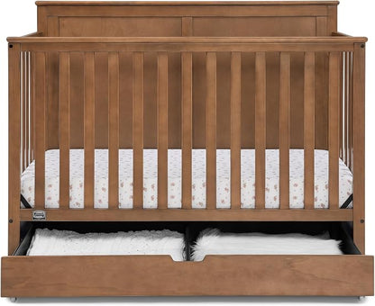 Simmons Kids Logan 6-in-1 Convertible Crib with Underdrawer - Greenguard Gold Certified, Chestnut