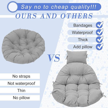 Tudomro Light Gray Waterproof Egg Chair Cushion with Pillow Filling 2.58 kg Replacement Rocking Wicker Chair Cushion 48" x 32" High Back Hanging Swing Hammock Pad Thicken for Outdoor Patio Garden