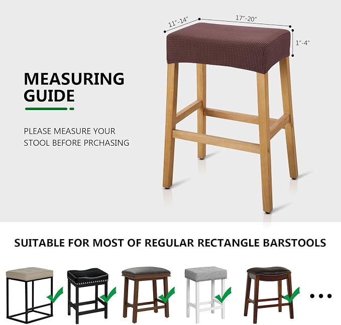 YISUN Stool Covers Rectangle - 2 Pack Stretch Waterproof Saddle Seat Cover Counter Bar Stools Bar Chairs Covers Kitchen Island Chairs Cushion Protector (2, Coffee)