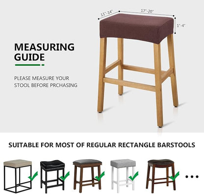 YISUN Stool Covers Rectangle - 2 Pack Stretch Waterproof Saddle Seat Cover Counter Bar Stools Bar Chairs Covers Kitchen Island Chairs Cushion Protector (2, Coffee)