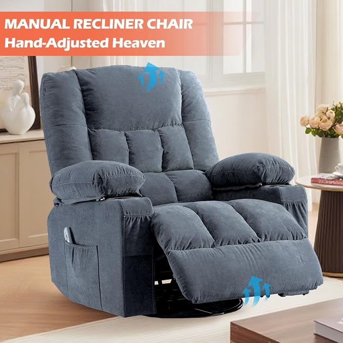 MAHOMICO Recliner Chair with Cup Holders for Living Room Single Seat Manual Oversized Recliner with Ergonomic, Side Pocket for Adult