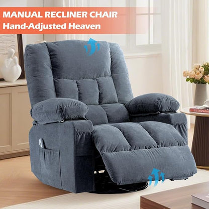 MAHOMICO Recliner Chair with Cup Holders for Living Room Single Seat Manual Oversized Recliner with Ergonomic, Side Pocket for Adult