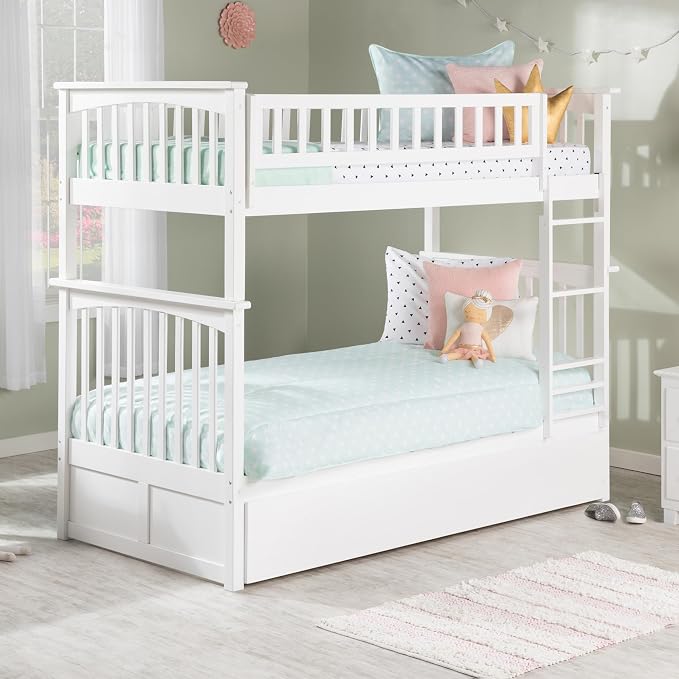 AFI, Columbia Ladder Bunk Bed Twin Over Twin with Twin Trundle, White