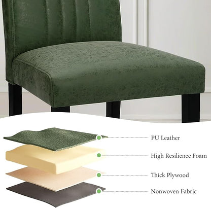 VECELO Upholstered Dining Chairs Set of 6, Modern PU Leather and Solid Wood Legs & High Back for Kitchen/Living Room- Green