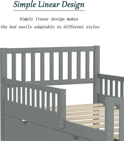 Kids Twin Size Bed Frame with Storage Drawers, Wood Twin Bed Frames for Kids, Twin Bed Frame with Headboard and Footboard for Boys Girls, No Box Spring Needed,Gray