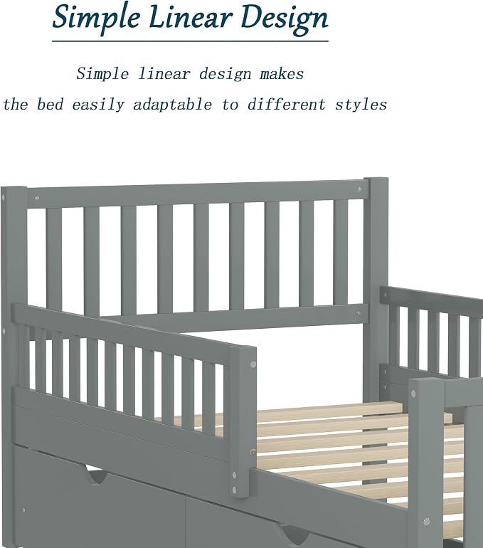 Bellemave Kids Full Size Bed Frame with Storage Drawers, Wood Full Bed Frames for Kids, Full Bed Frame with Headboard and Footboard for Boys Girls, No Box Spring Needed,Gray