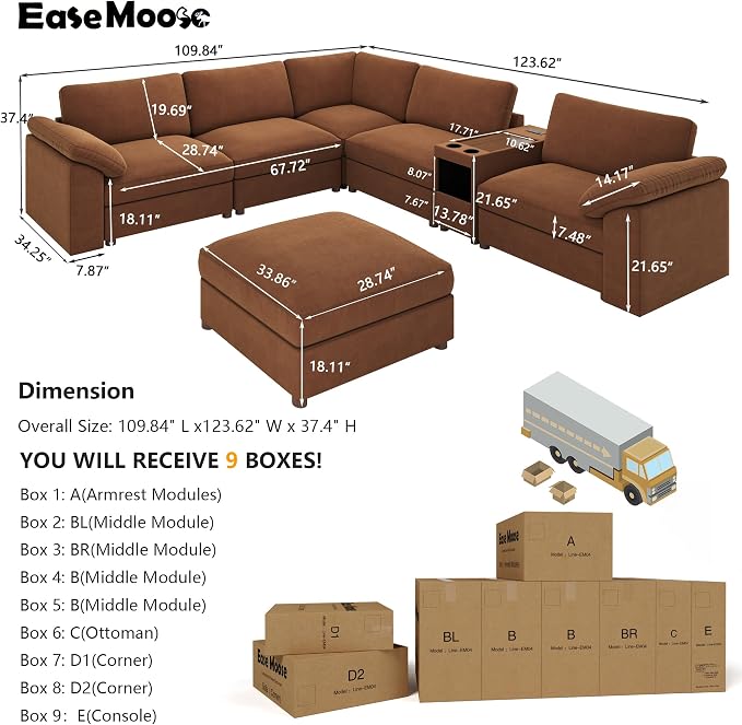 EASE MOOSE Oversized L Shape Sectional Sofa, Deep Seat Modular Couch