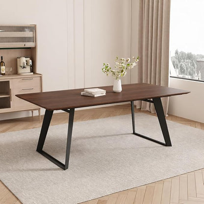 ZckyCine 63‑78.7 Inch Extendable Dining Table, Rectangular Tabletop with Black Metal Legs for 6‑8 People