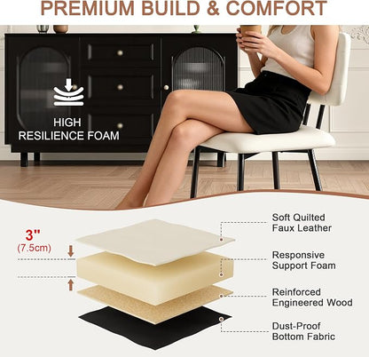 VECELO Dining Chairs Set of 4, Modern Upholstered Kitchen Chairs with Faux Leather Cushion Seat & Metal Legs for Kitchen, Living Room, Tufted Backrest Design, Beige