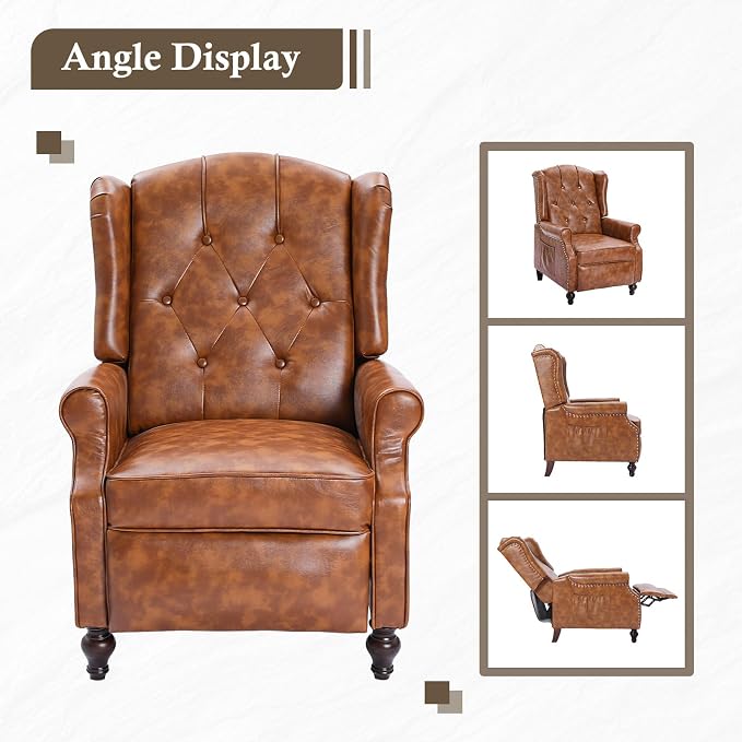 Wingback Recliner Chair with Massage and Heat PU Leather Push Back Arm Chair, Recliner Chair for Living Room Bedroom Home Theater (1,Yellow)