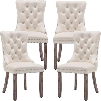 Mid Century Modern Dining Chair Set of 4 Velvet Upholstered Dining Accent Chair Farmhouse Dining Chairs with High Back and Nailhead Trim for Kitchen, Living Room, Bedroom (Beige)