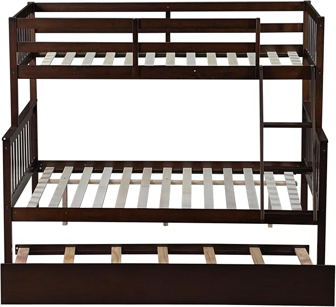 Harper & Bright Designs Convertible Wood Twin-Over-Full Bunk Bed with Trundle and Ladder - Can Be Divided Into Two Platform Beds, Espresso