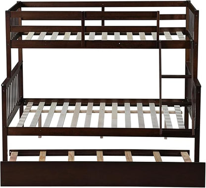 Harper & Bright Designs Convertible Wood Twin-Over-Full Bunk Bed with Trundle and Ladder - Can Be Divided Into Two Platform Beds, Espresso