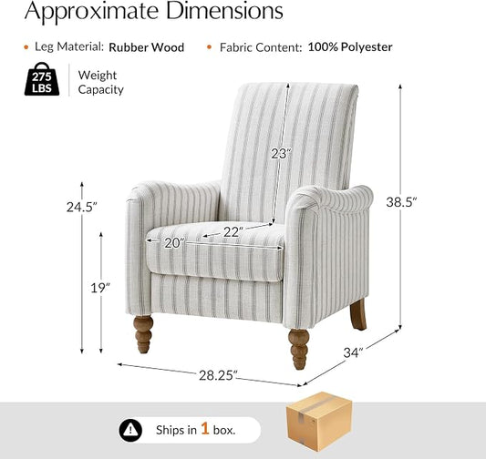 HULALA HOME Farmhouse Recliner Chair with Solid Wood Spindle Legs, Striped Push Back Recliner Armchair with Adjustable Backrest & Footrest, Comfy High Back Lazyboy Single Sofa for Living Room, Grey