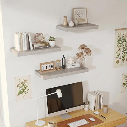 Vivelove 12" Deep Floating Shelves 47.2" Long, Wall Shelves for Living Room Bedroom Bathroom Kitchen Laundry Room, Farmhouse Rustic Shelves for Home Decor, 47.2" X 12" X 2" Set of 2, Grey