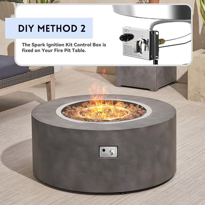 Skyflame 19" Round Stainless Steel Fire Pit Drop-in Burner Kit with Flame Sensing, Electronic Spark Ignition, Propane Regulator Connector Hose Set for Propane Tank