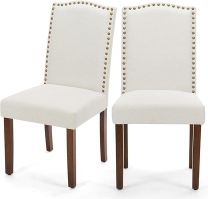DUMOS Dining Chairs Set of 2, Farmhouse Fabric Upholstered Kitchen Chairs with Wooden Legs and Padded Seat, Modern Accent Chair for Dining Room, Kitchen, Living Room, Restaurant, Beige