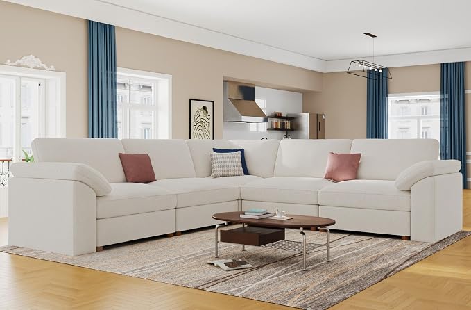 EASE MOOSE Sectional Modular Sofa,Oversized L Shape Sectional Wide Deep seat Sofa,Comfortable White Cloud Modular Sofa