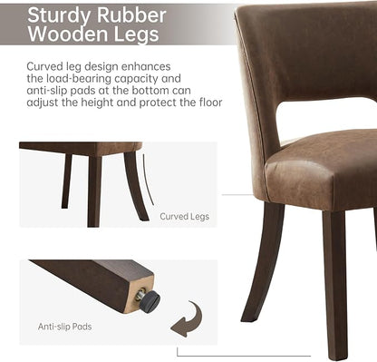 VKNOW Modern Dining Chairs Set of 6 with Rubberwood Legs, Dark Brown | Faux Leather, Curved Back, For family, Kitchen Dining RoomRestaurant Reception Room, No wobble, 80% pre-installed