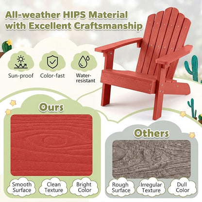 Giantex Kids Adirondack Chair, All-Weather HIPS Children's Outdoor Chair with Tilted High Backrest, Toddler Beach Chair for Garden Patio Backyard, Kids Lawn Chairs for Age 3-7 (1,Red)