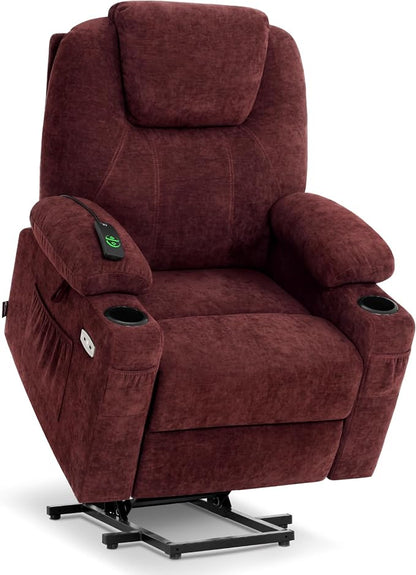 MCombo Power Lift Recliner Chair for Elderly, Lift Chair with Heat and Massage for Tall People, USB&Type C Ports, Extended Footrest, Cup Holders, Fabric 7516(Large,Sangria)