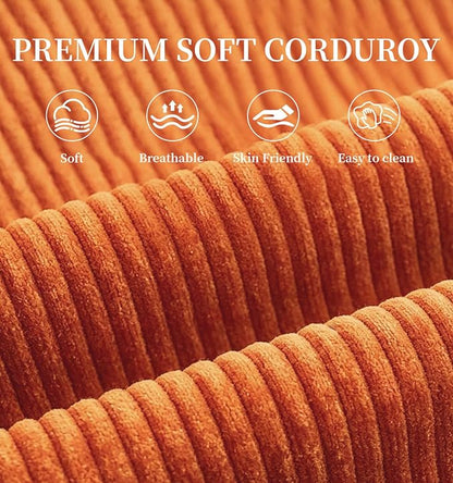 75” Full Size Convertible Sleeper Sofa Bed, Boneless Folding Futon Loveseat Sofa with 2 Pillows, High Density Foam Compressed Foldable Guest Couch for Living Room Apartment (Orange Corduroy)