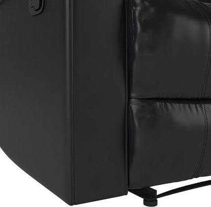 Warren 35.5" Manual Pull-Handle Recliner, Traditional Overstuffed, Pocket Coil Comfort, Black Metal Base Legs, Soft Vegan Leather Fabric, Black