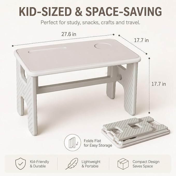 UNICOO Kids Folding Table, Toddler Activity Table for Study, Snack, Art Craft and Play, Portable Plastic Children's Table for Small Spaces, Home and Playroom