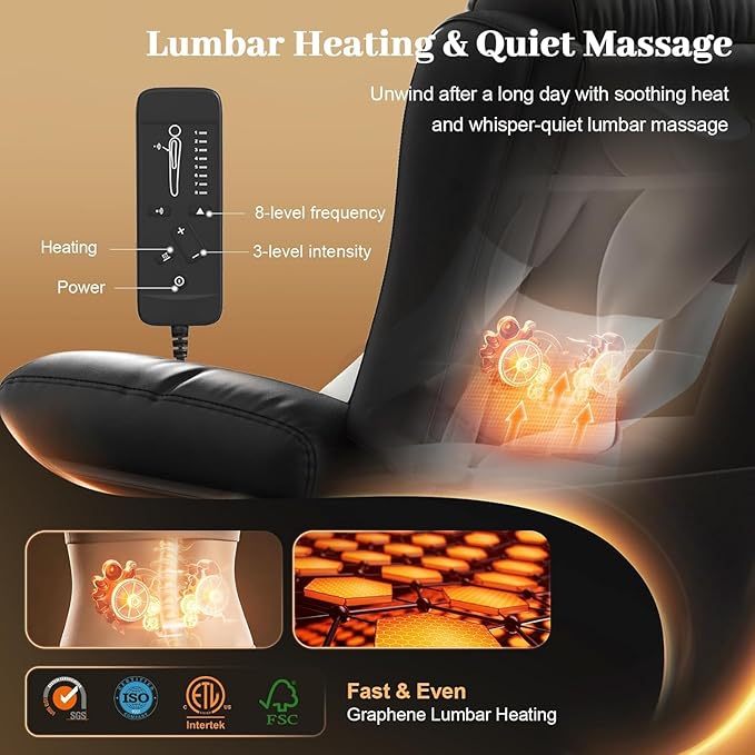 Power Loveseat Recliner with 2-Point Graphene Heat & Massage, Under-Seat Multi‑Color Adjustable LED Light Strips, Foldable Armrest, USB A/C, Wall Hugger Recliner Couch for RV Home Theater