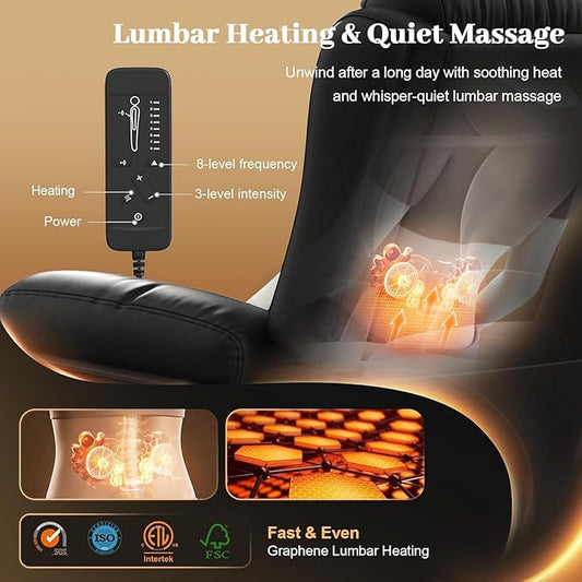 Power Loveseat Recliner with 2-Point Graphene Heat & Massage, Under-Seat Multi‑Color Adjustable LED Light Strips, Foldable Armrest, USB A/C, Wall Hugger Recliner Couch for RV Home Theater