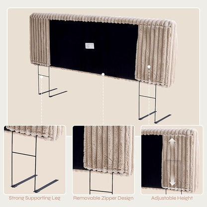 4.7" Upholstered Modern Headboard for King Size Bed, Height Adjustable and Ergonomic Headboard, Easy Assemble, Sturdy and Durable, Faux Rabbit Fur, Light Camel