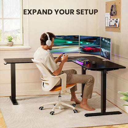 ErGear L Shaped Standing Desk, 75" x 63" Electric Adjustable Height Sit Stand Desk, Ergonomic Large Computer Table, Left & Right Interchangeable Installation, Suitable for Home Office Use, Black