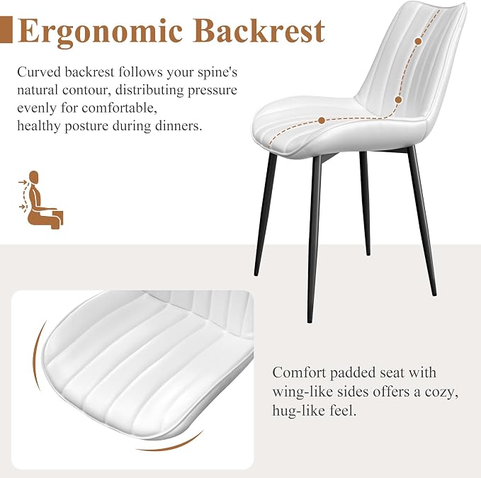 VECELO Dining Chairs Set of 2, Vegan Leather Fabric & Metal Frame, Mordern Style for Kitchen, Living Room,Offcie，White