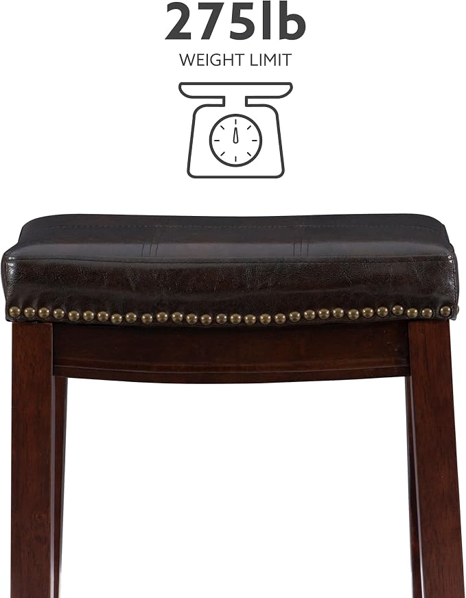 Linon Home Décor Kingston Backless Linon Claridge Stool, Counter Height, Brown Patch Counter, 12.75"D x 18.25"W x 26.75"H