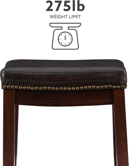 Linon Home Décor Kingston Backless Linon Claridge Stool, Counter Height, Brown Patch Counter, 12.75"D x 18.25"W x 26.75"H