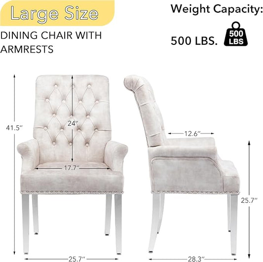 AODCHR Upholstered Velvet Accent Dining Chair, Elegant Tufted Dining Room Kitchen Room Arm Chair with Stainless Steel Leg, Beige