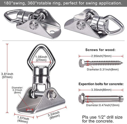 BeneLabel 800LB Capacity Swing Hanger with Bearing Swivel Stainless Steel Ceiling Mount Hanging Kit for Aerial Silks, Swings, Hammocks, Hanging Chair, Heavy Bag