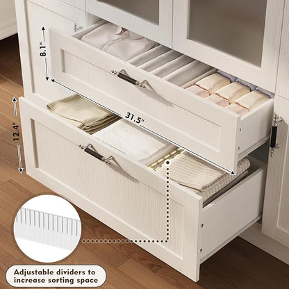 MEISSALIVVE 6 Door Armoire Wardrobe Closet with Frosted Glass Door, 70.9''H Clothing Storage Cabinet with Hanging Rod & 2 Drawers, Adjustable Shelves, Clothes Wardrobe Armoire for Bedroom, Wood Grain