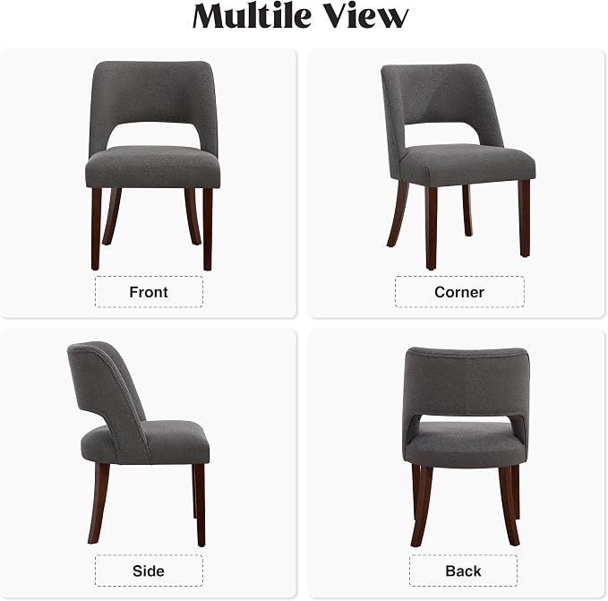 Dining Chair Set of 1,Modern Dining Room Chairs with Thick Cushions,Upholstered Linen Fabric Kitchen Chairs for Kitchen Dining Room Darkgrey