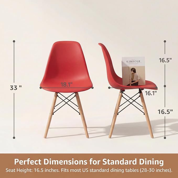 Furmax Modern Style Dining Chair Mid Century Modern DSW Chair, Shell Lounge Plastic Chair for Kitchen, Dining, Bedroom, Living Room Side Chairs Set of 4