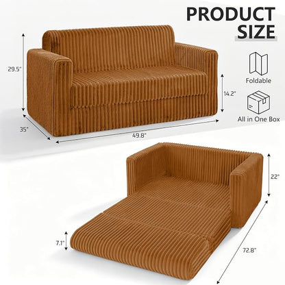 HABUTWAY 49.8" Loveseat Boneless Couch, 4-in-1 Convertible Sofa Bed, Plush Fur Folding Futon Sofa Bed Couches Without Pillow for Living Room, High-Density Foam Support, No Assembly Required, Orange