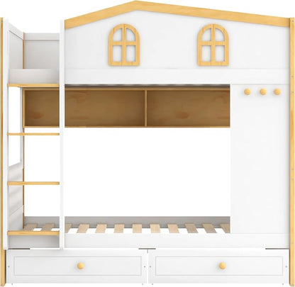 Bellemave Bunk beds Twin Over Twin with Twin Size Drawers, Low bunk Bed for Kids Adults and Teenagers，White