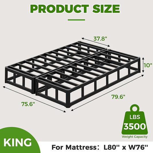 EMODA Split King Box Spring 10 Inch Heavy Duty Bed Base Metal Mattress Foundation with Fabric Cover in 2 Piece, Noise Free, Easy Assembly