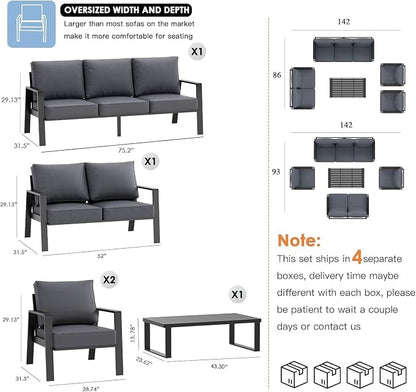 Aluminum Outdoor Patio Furniture Set, 5 Piece Sectional Coversation Sets with Coffee Table, Modern Outdoor Sofa Couch with Thick Cushions for Porch, Balcony, Garden, Dark Gray
