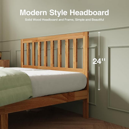 Novilla 12inch King Size Bed Frame Wooden King Bed Frame and Headboard, Classic King Size Bed Frame with Headboard, No Box Spring Needed, Easy Assembly, Natural