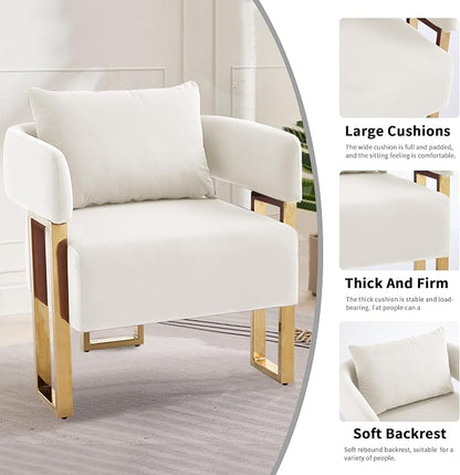 YISHENG Modern Barrel Accent Chairs Set of 2, Living Room Side Chairs with Golden Metal Legs Velvet Upholstered Reading Armchairs no Wheels for Vanity/Reception Room//Bedroom/Lounge/Office, White